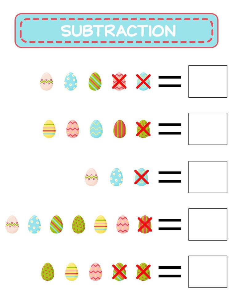 restando. matemáticas hoja de cálculo para niños. desarrollando numérico habilidades. resolver el ejemplos y escribir el respuestas matemáticas. vector ilustración. educativo matemáticas para niños juego. sustraer para niños.