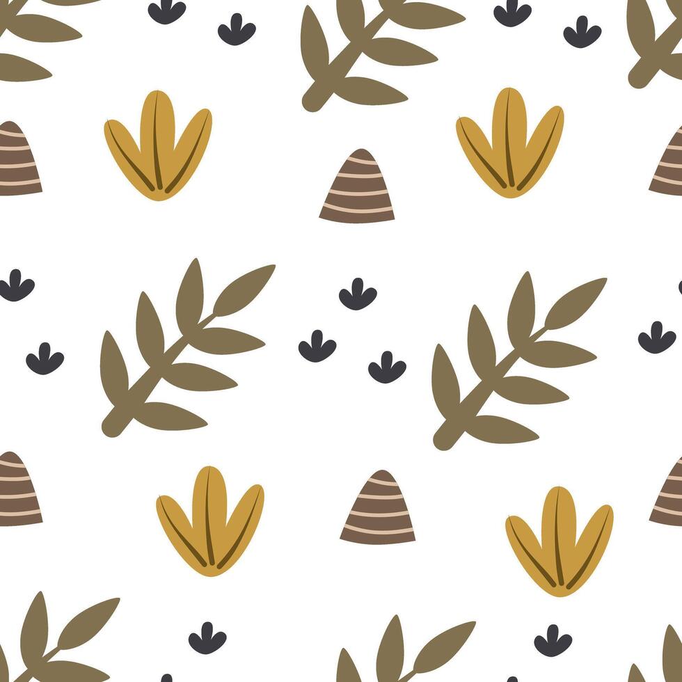 seamless pattern with cartoon plants, mountains. Colorful vector flat style for kids. hand drawing. baby design for fabric, print, wrapper, textile