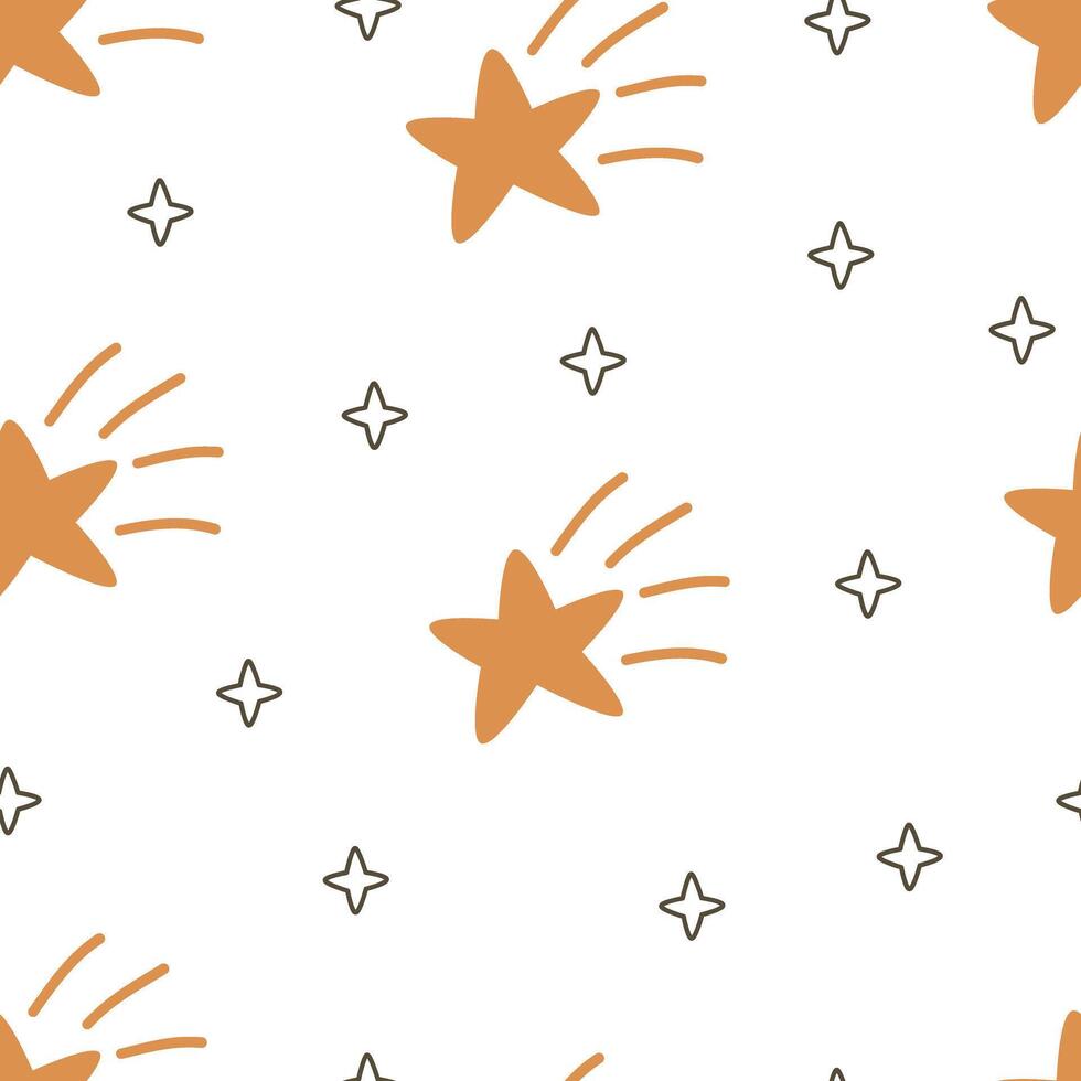 sin costura modelo con dibujos animados estrellas. vistoso vector plano estilo para niños. espacio. mano dibujo. bebé diseño para tela, imprimir, envoltura, textil