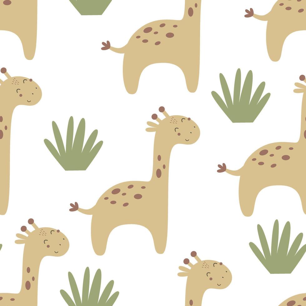 Seamless pattern with cartoon giraffe, decor elements. colorful vector for kids. hand drawing, flat style. Baby design for fabric, print, textile, wrapper