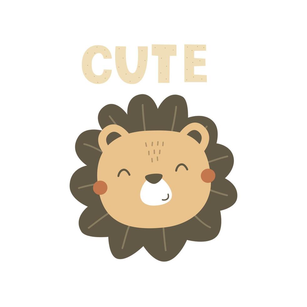Cute. cartoon lion, hand drawing lettering, decorative elements. colorful vector illustration for kids, flat style. Baby design for cards, t-shirt print, poster
