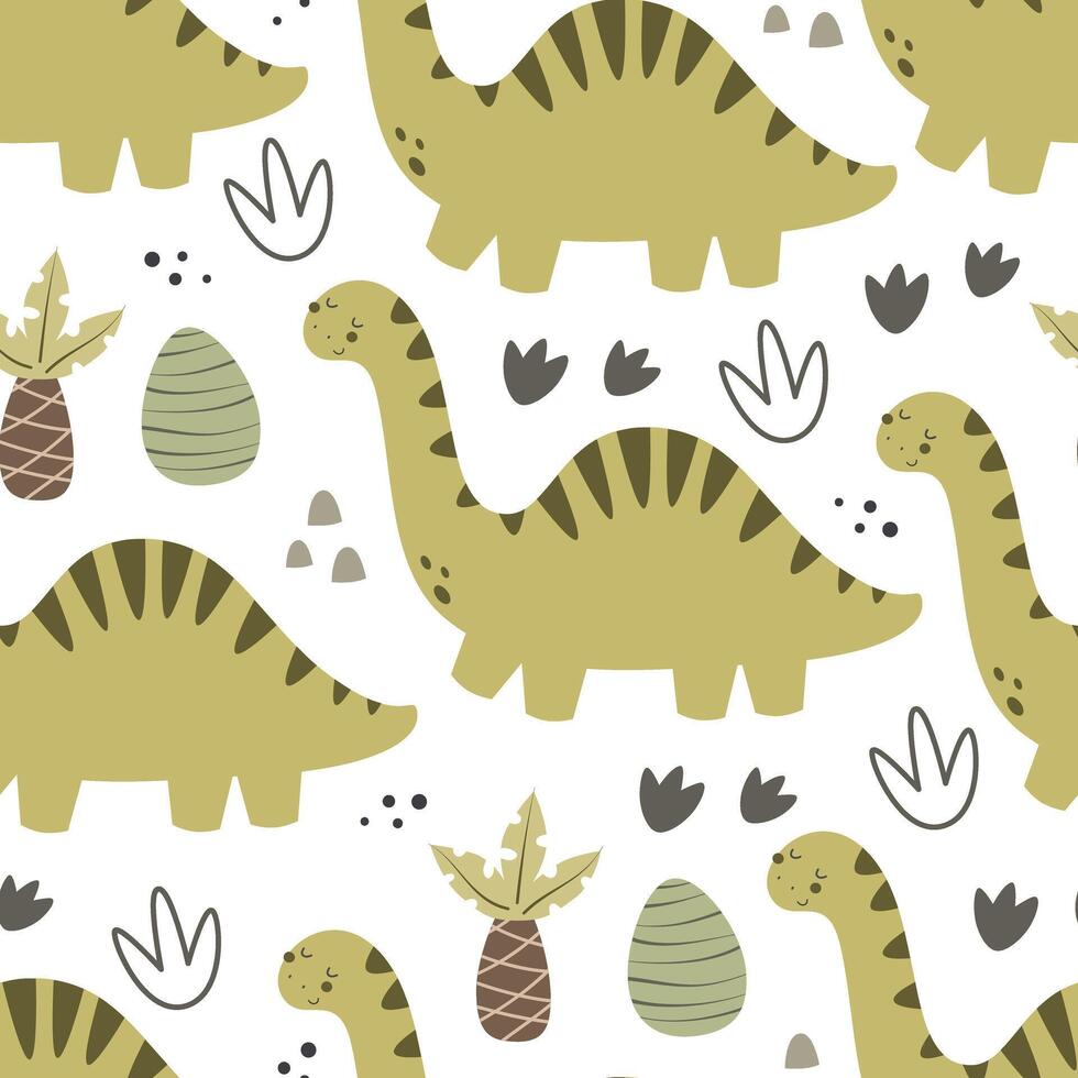 patrón impecable con dinosaurios de dibujos animados, elementos decorativos. colorido estilo plano vectorial para niños. animales Dibujo a mano. diseño de bebé para tela, estampado, envoltura, textil vector