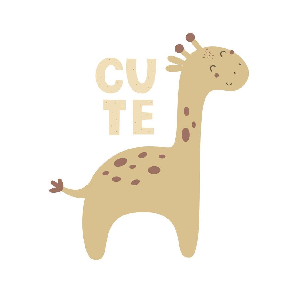 Cute. cartoon giraffe, hand drawing lettering. flat style, colorful vector for kids. baby design for cards, poster decoration, print