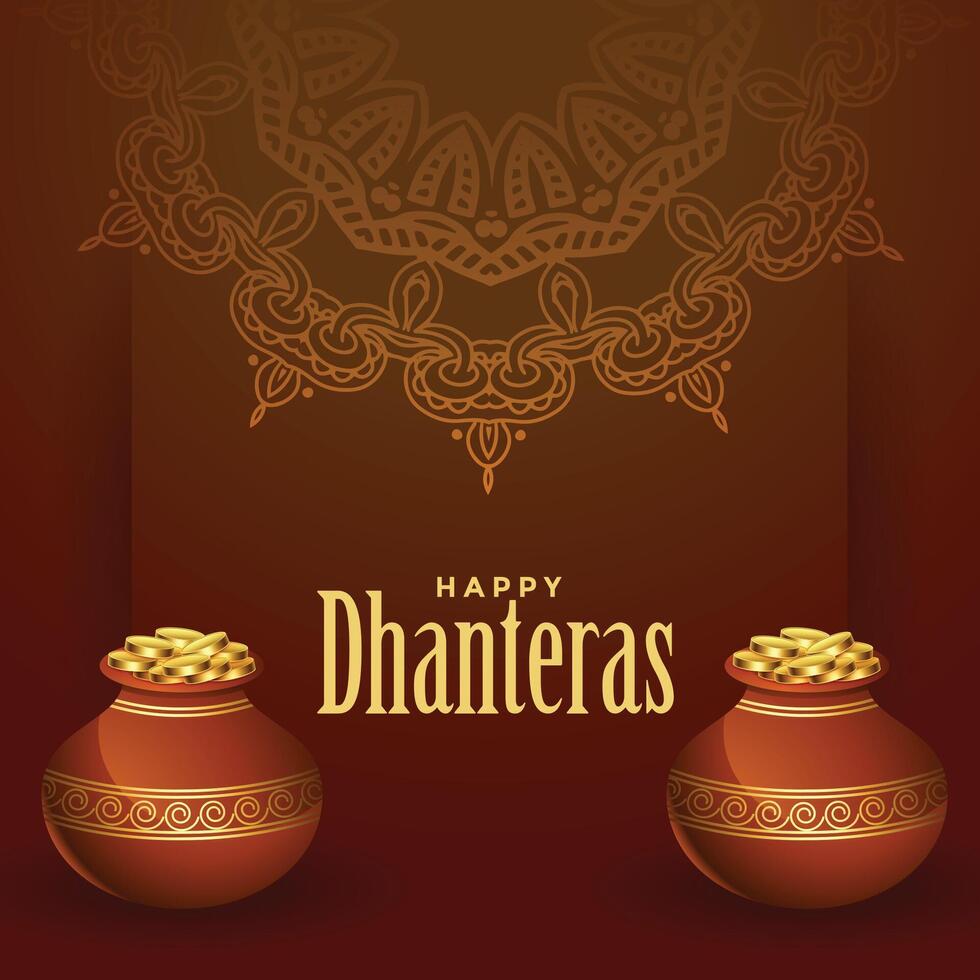 traditional happy dhanteras background with golden coins pot vector