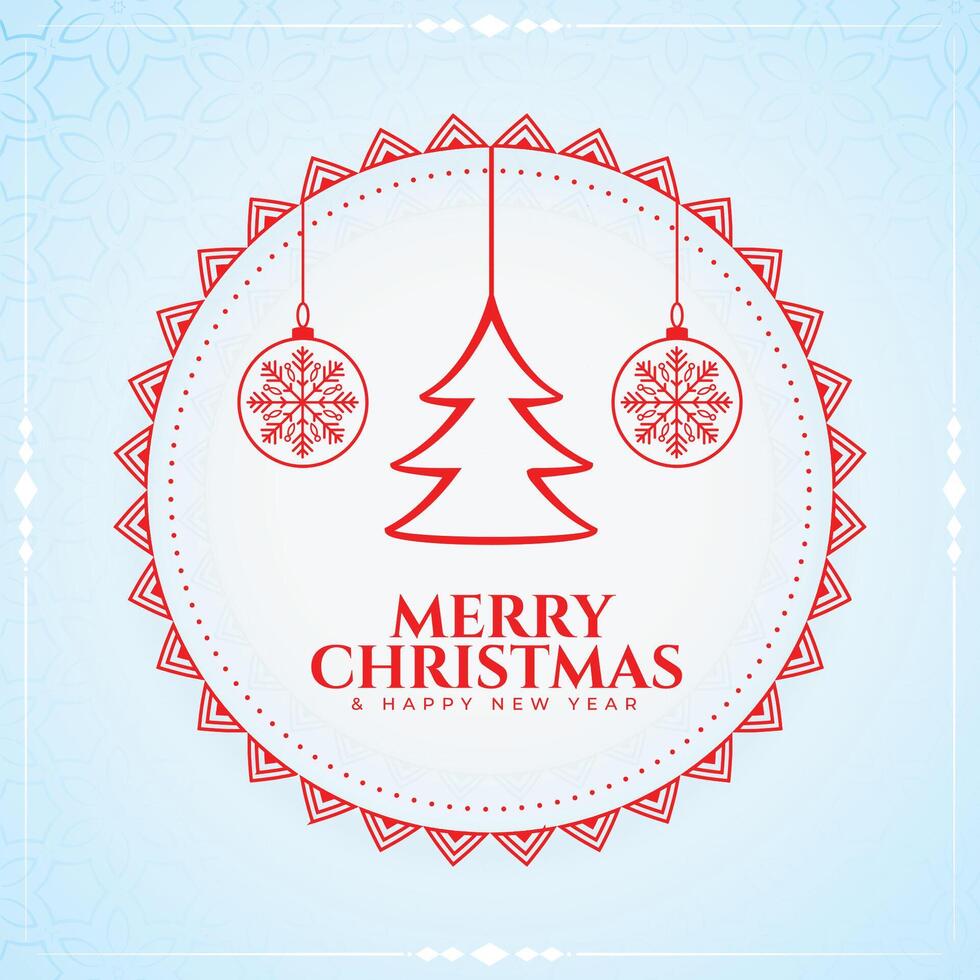 merry christmas decorative background with tree and baubles vector