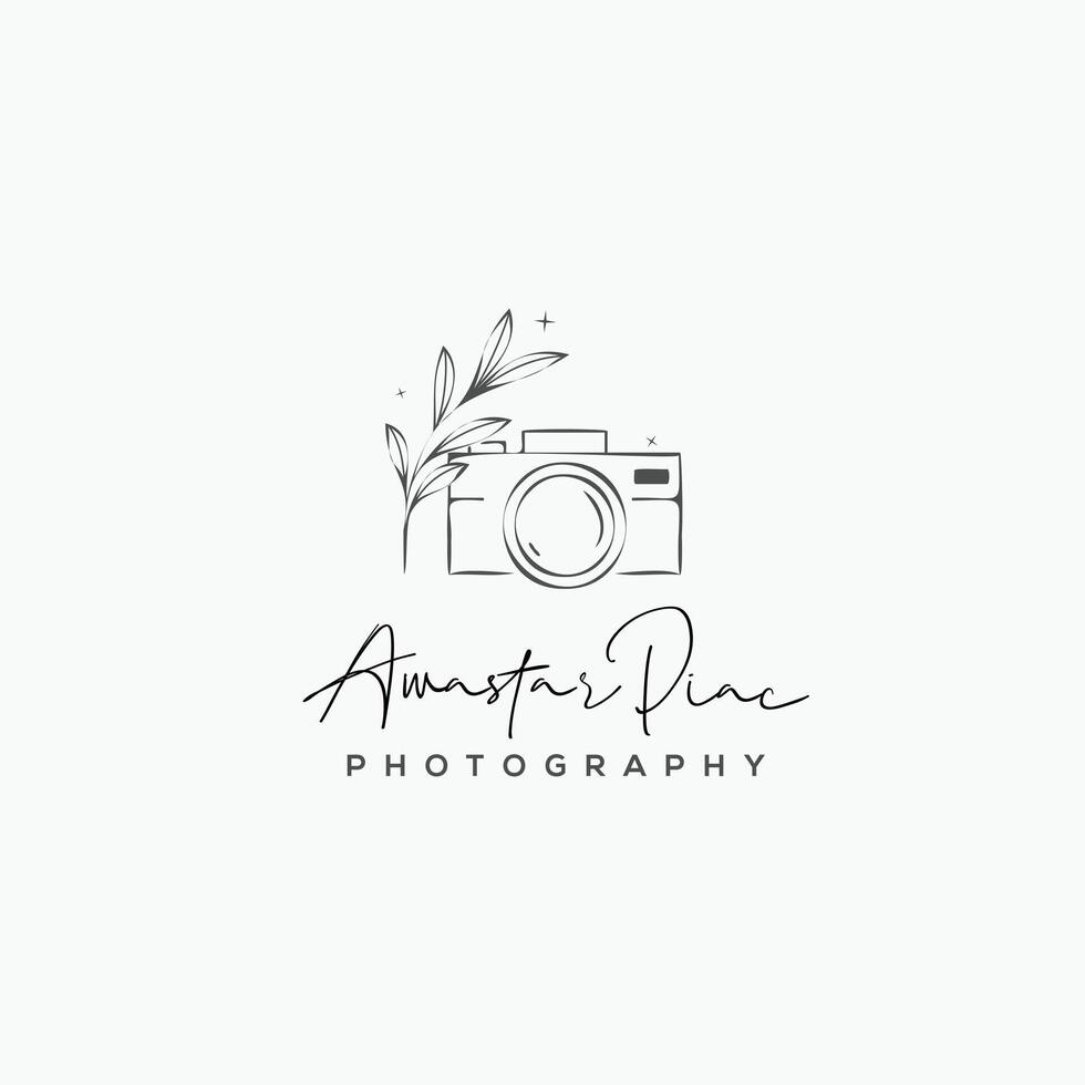 Photography minimal floral Logo Design vector