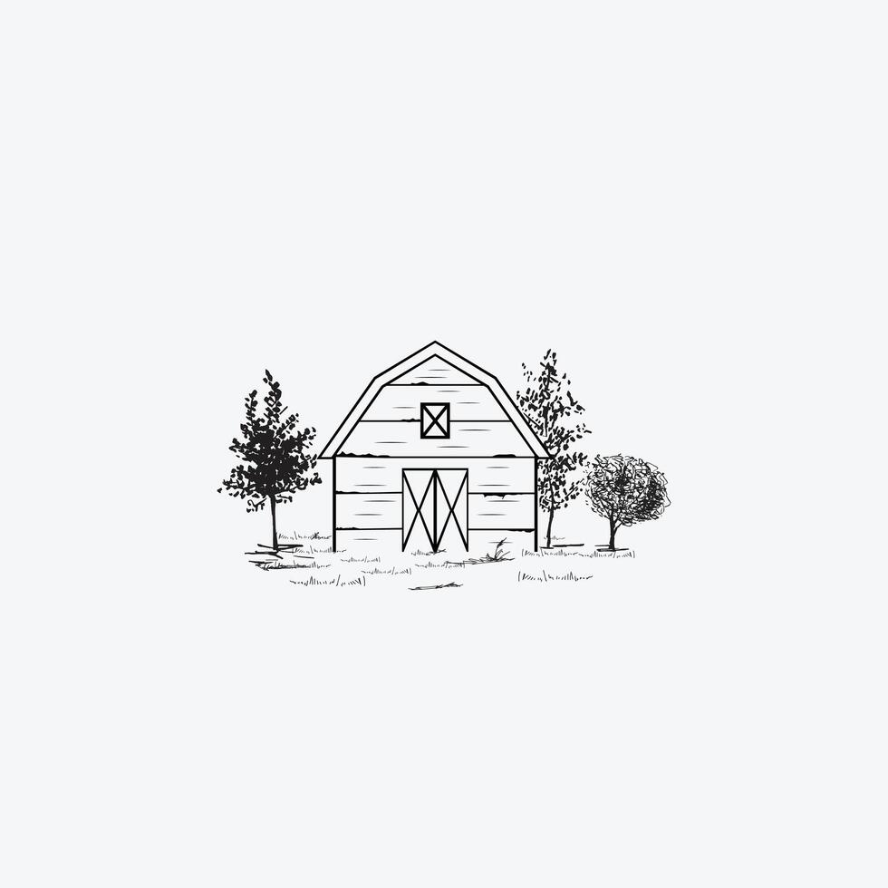 Floral Line huts with tree vector