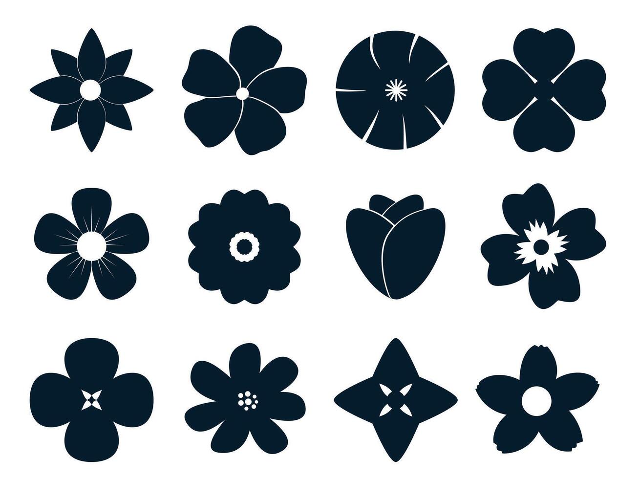 Simple flower silhouette shape set vector