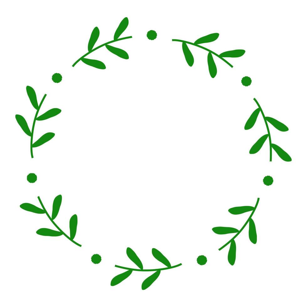 simple green floral circle frame with leaves and branch vector