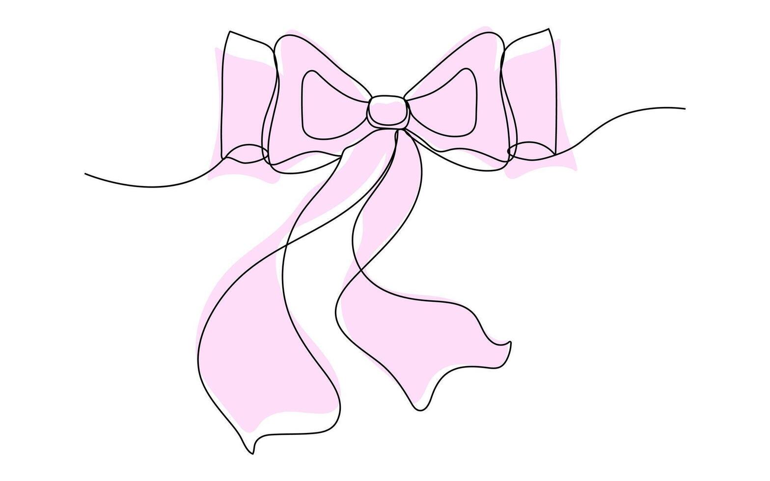 Continuous line pink ribbon with bow icon isolated. Vector doodle gift illustration.