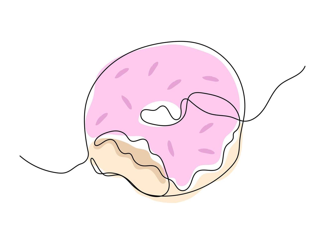 Continuous line doughnut with strawberry cream icon. Vector donut illustration in minimal style.