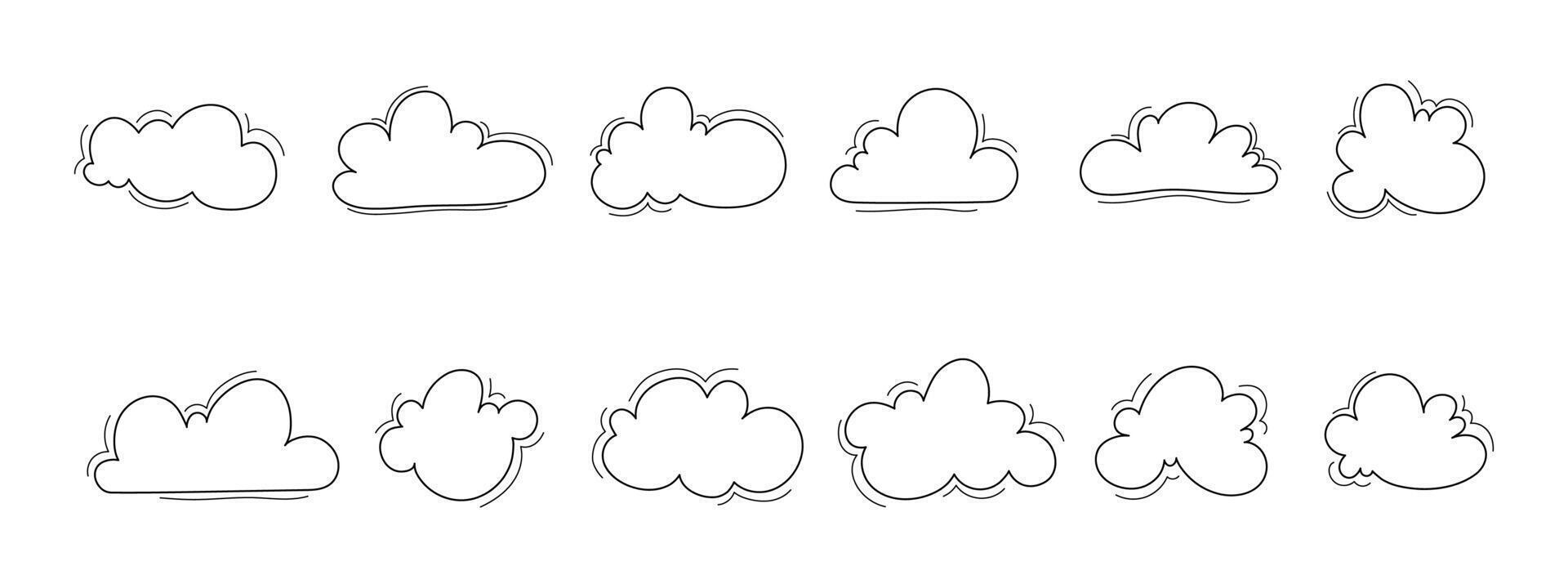 set of black and white cloud icons. Vector sky design element illustration.