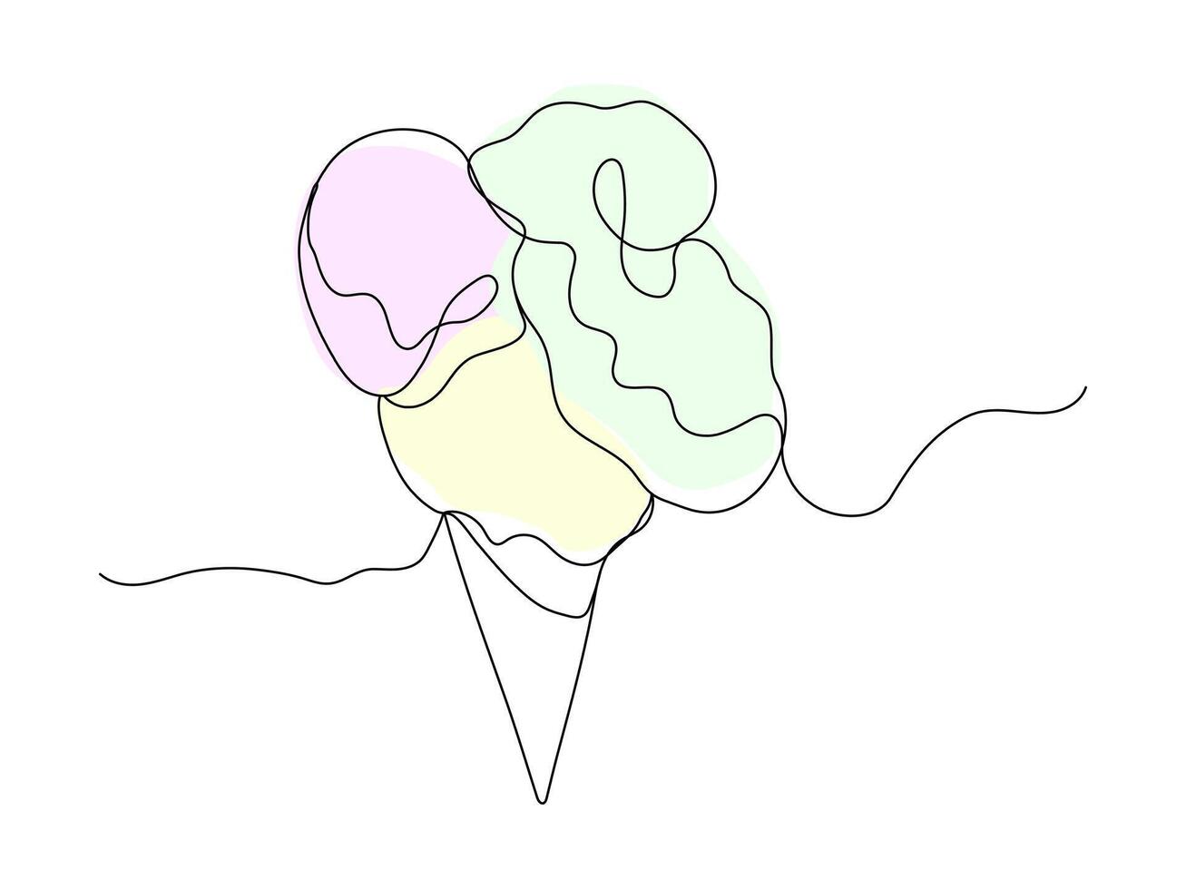 Continuous line ice cream balls icon isolated. Vector one line sweet ice cream illuustration.