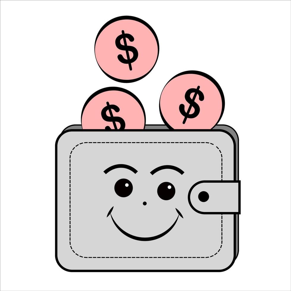 Wallet with coins on white background. Dollar symbol. Making Money vector