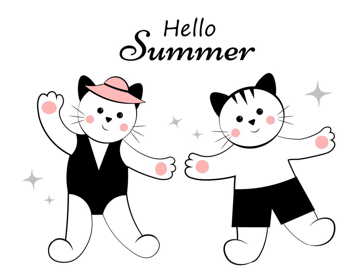 Hello Summer.Two Cats in a Swimsuit on a White Background vector