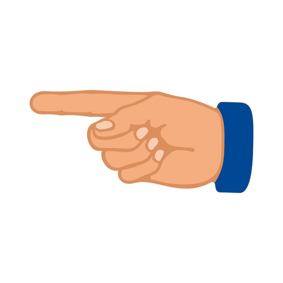 Male hand points with a finger. Gesture icon, vector