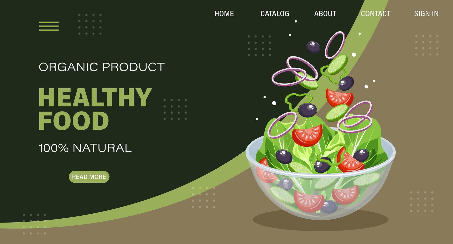 Web page design template for fresh vegetables, natural products, organic food, online food delivery, recipes. Illustration, landing page, poster, banner. vector