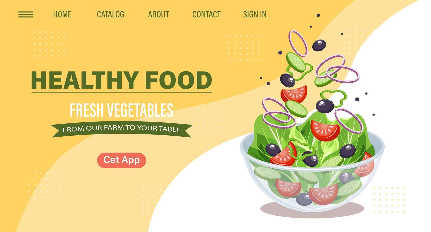 Web page design template for fresh vegetables, natural products, organic food, online food delivery, recipes. Illustration, landing page, poster, banner. vector