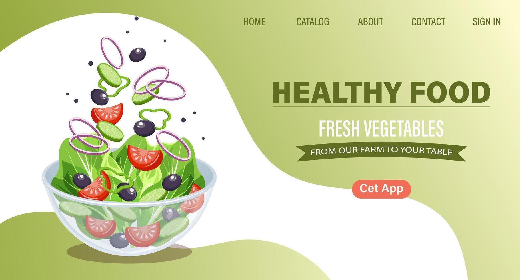 web página diseño modelo para Fresco verduras, natural productos, orgánico alimento, en línea comida entrega, recetas. ilustración, aterrizaje página, póster, bandera. vector