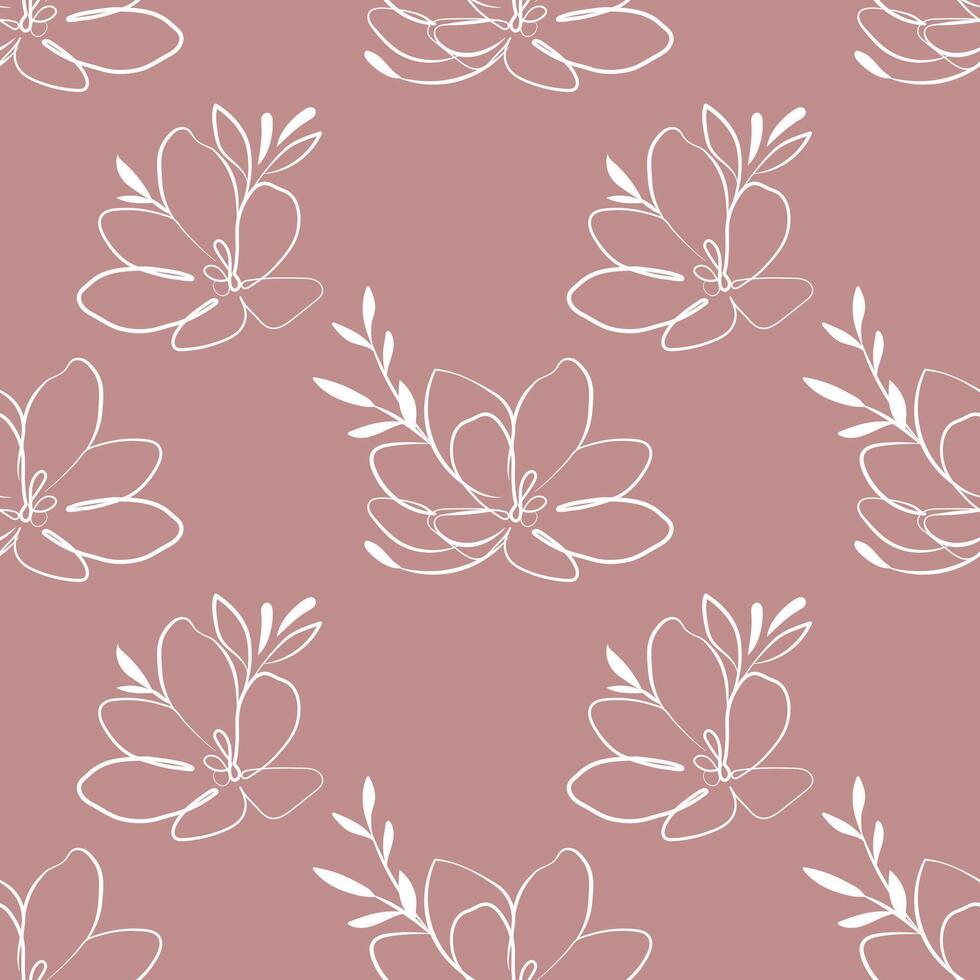 Seamless pattern, contour flowers, leaves and plants in pastel shades. Abstract background for textile, print. Vector