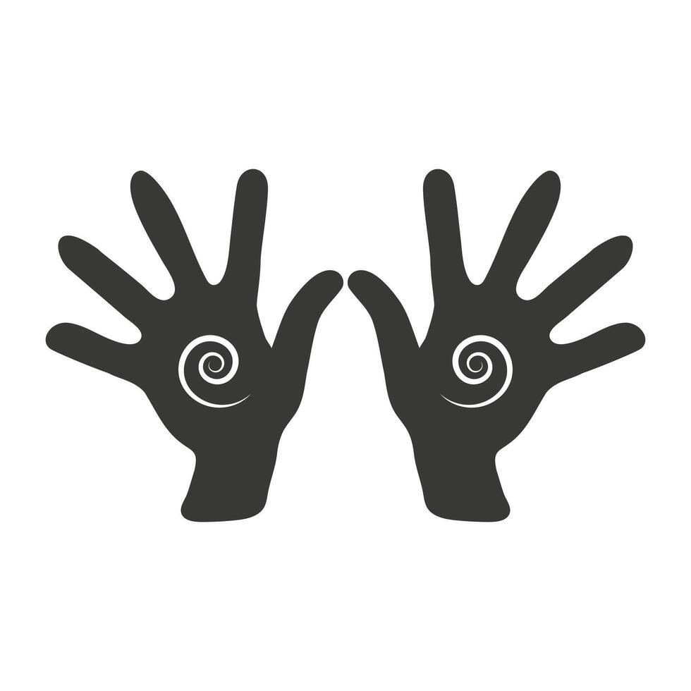 Silhouettes of hands with magic symbols Illustration, vector