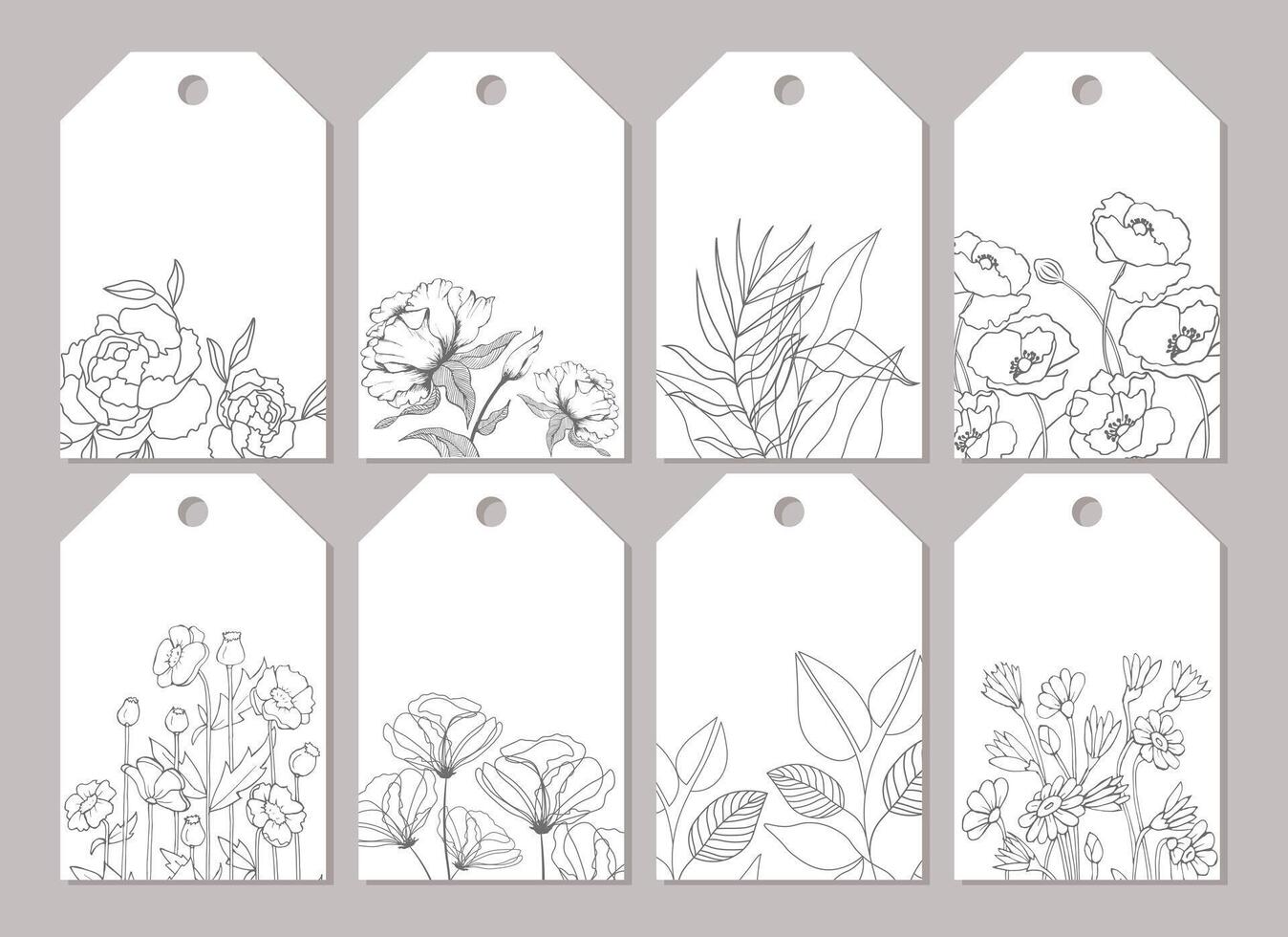 Set of labels, stickers, posters, greeting cards with wildflowers and plants. Vector