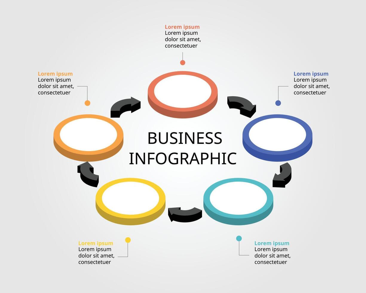 5 circle template for infographic for presentation for 5 element vector