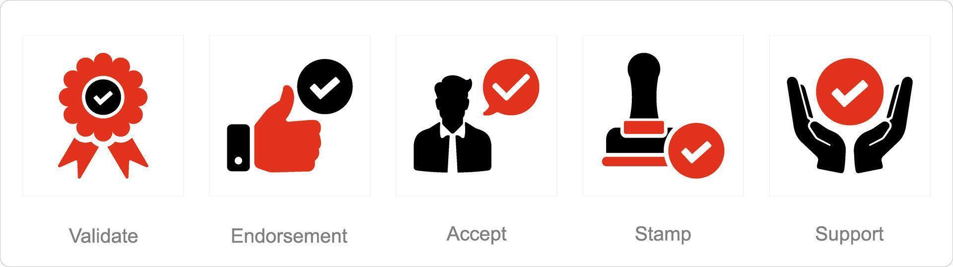 A set of 5 Checkmark icons as validate, endorsement, accept vector