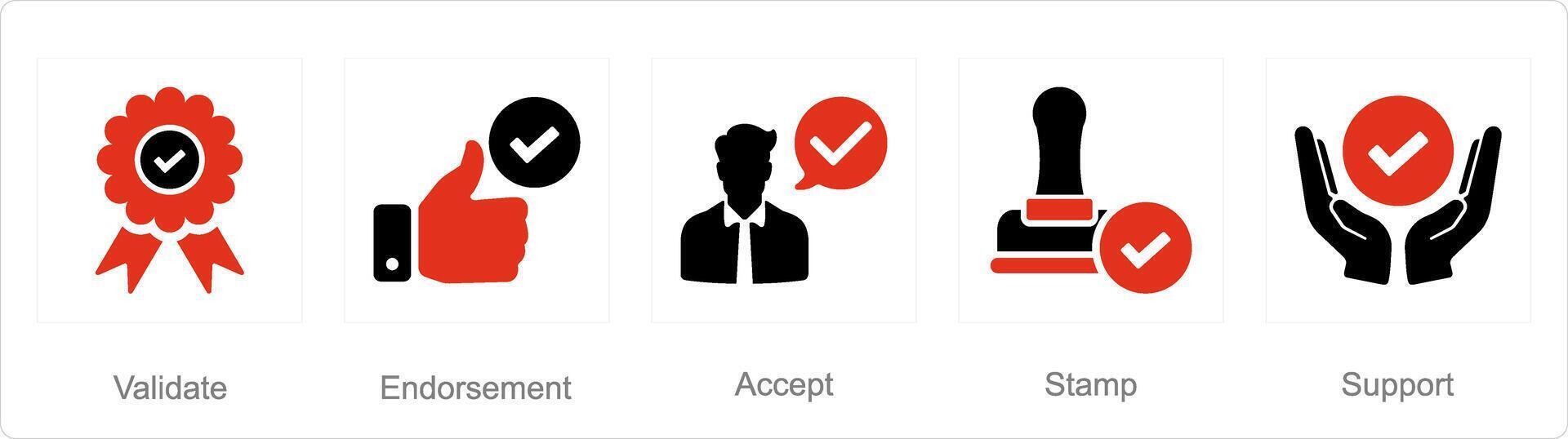 un conjunto de 5 5 marca de verificación íconos como validar, aprobación, aceptar vector