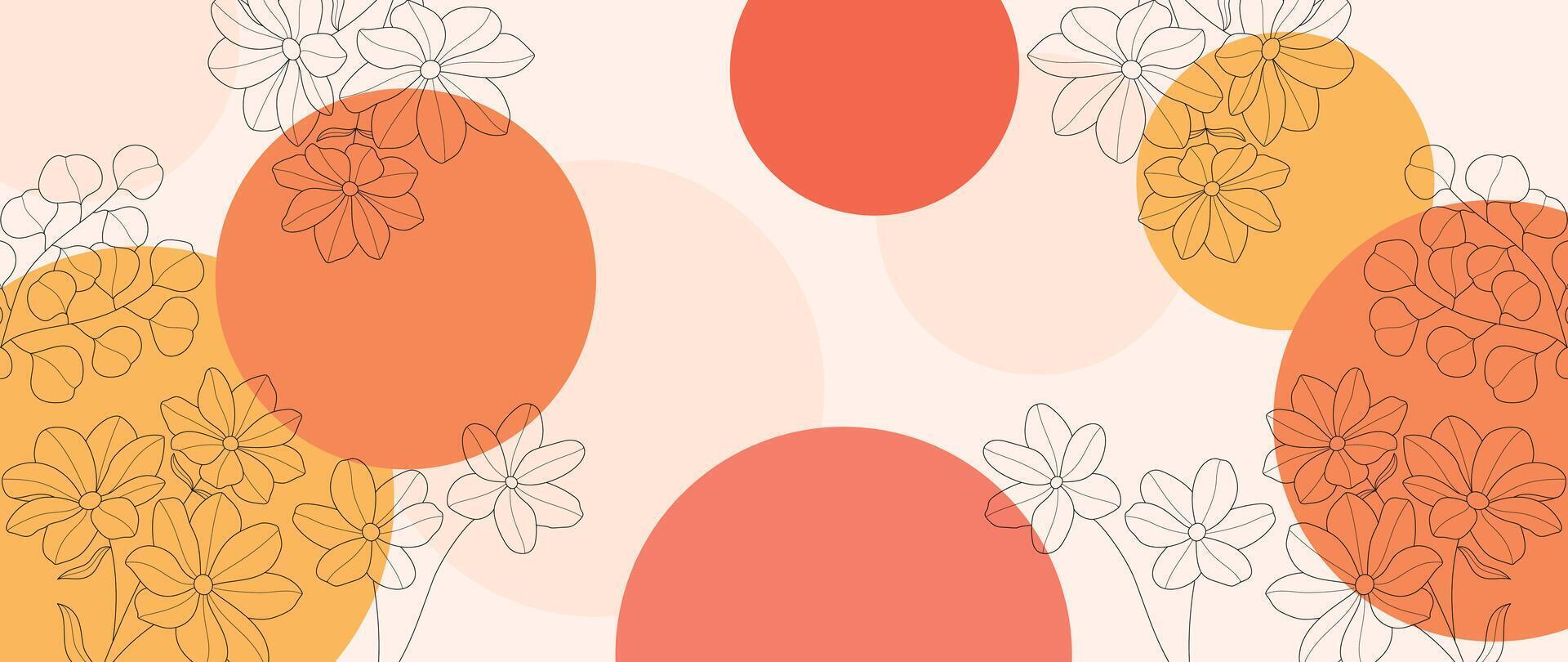 Abstract floral art background vector. Botanical hand drawn flower, eucalyptus leaves line art. Design illustration for wallpaper, banner, print, poster, cover, greeting, invitation, package. vector