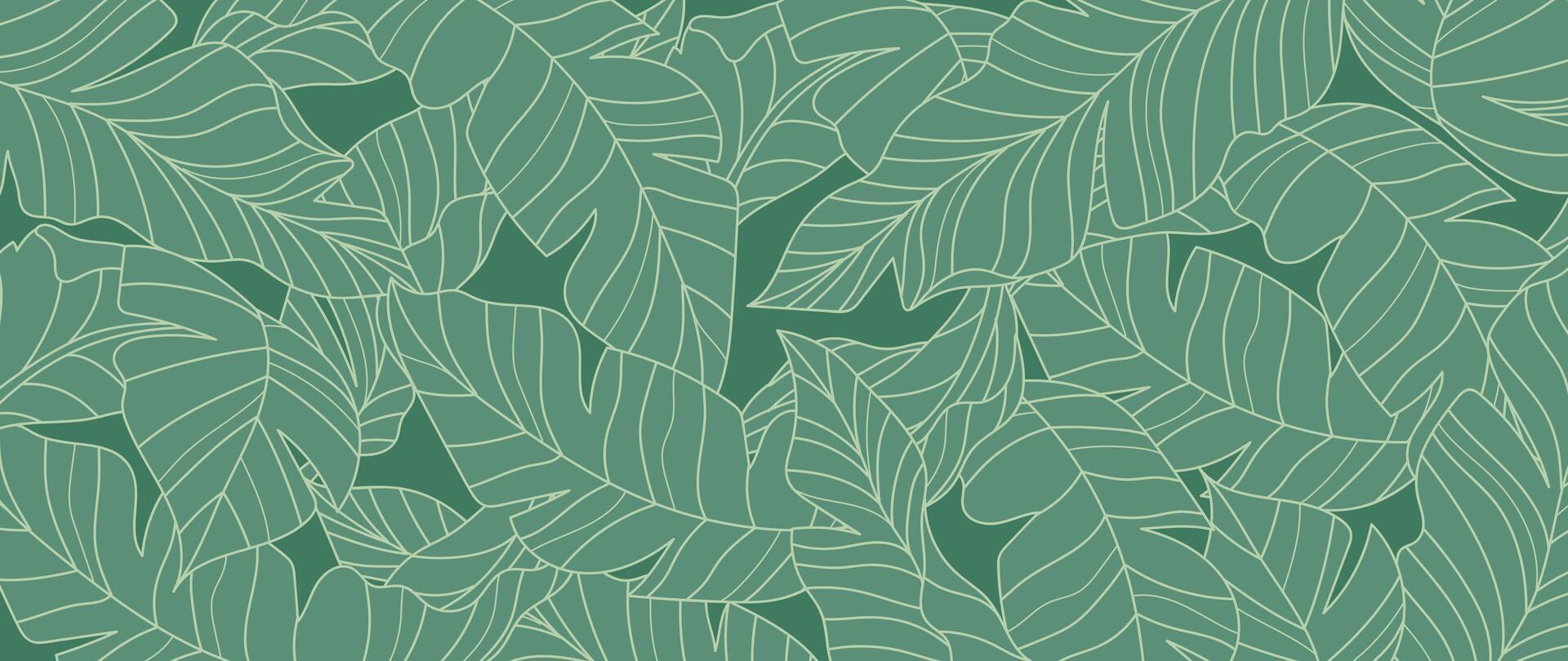 Abstract foliage line art vector background. Leaf wallpaper of tropical leaves, branch, banana leaf, plant in hand drawn pattern. Botanical jungle illustrated for banner, prints, decoration, fabric.