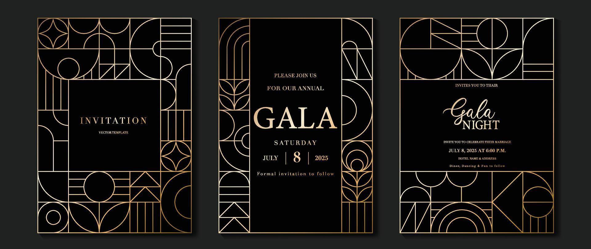 Luxury invitation card background vector. Elegant classic antique design, gold lines gradient on dark background. Premium design illustration for gala card, grand opening, art deco. vector