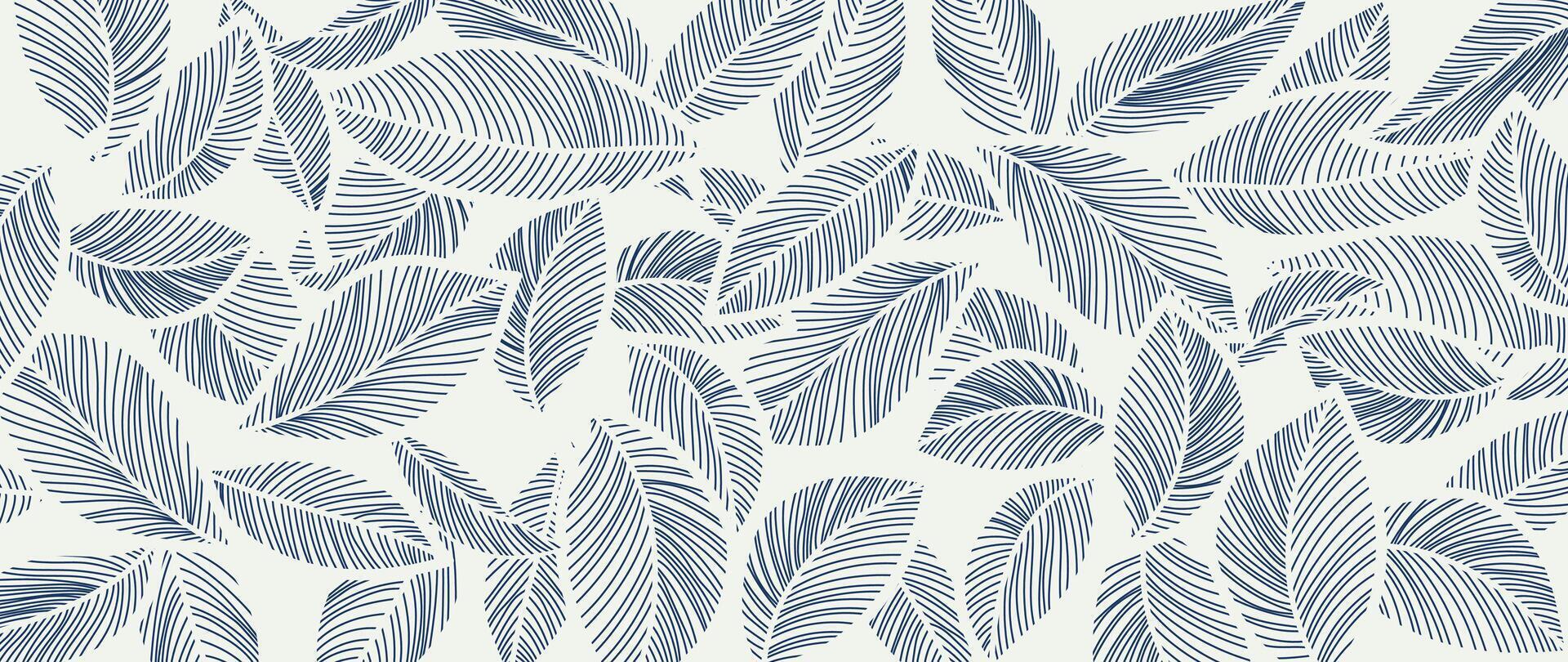 Abstract foliage line art vector background. Leaf wallpaper of tropical leaves, leaf branch, plants in hand drawn pattern. Botanical jungle illustrated for banner, prints, decoration, fabric.