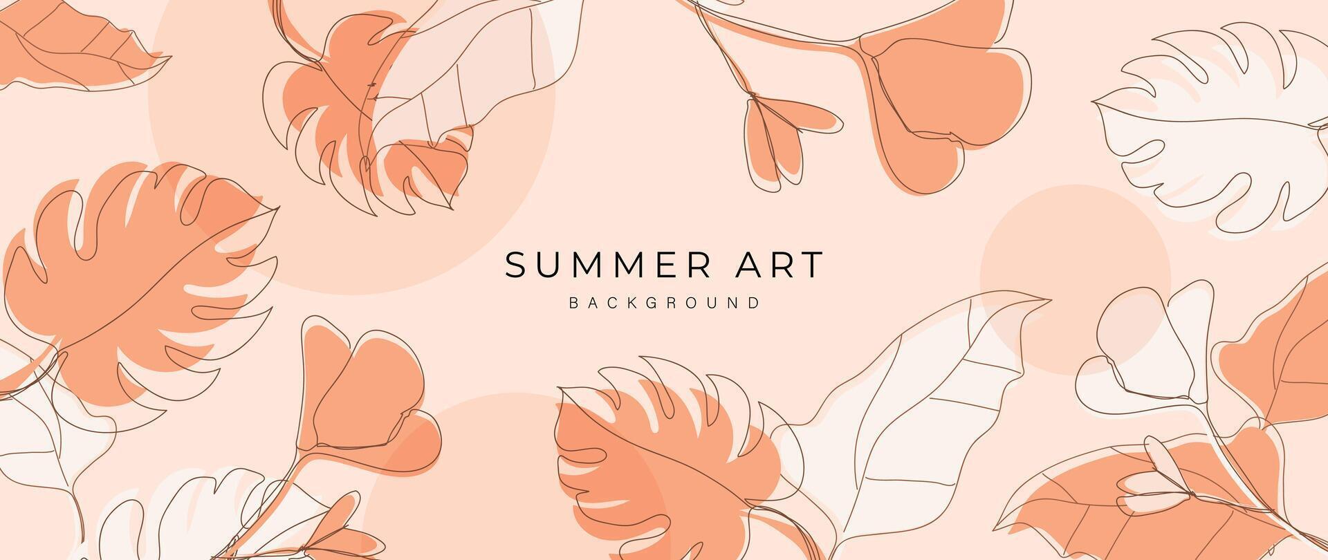 Abstract floral art background vector. Botanical hand drawn flower, foliage, monstera line art. Design illustration for wallpaper, banner, print, poster, cover, greeting, invitation, package. vector