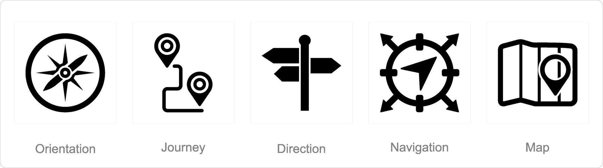 A set of 5 Adventure icons as orientation, journey, direction vector