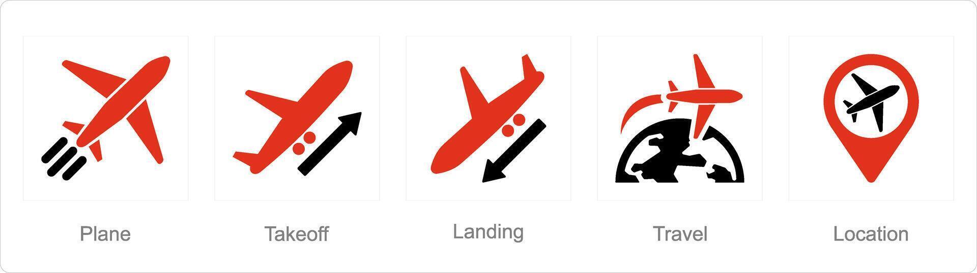 A set of 5 Airport icons as plane, take off, landing vector