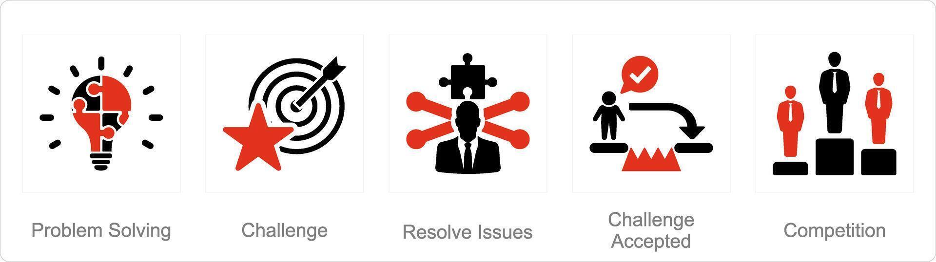 A set of 5 Challenge icons as problem solving, challenge, resolve issues vector