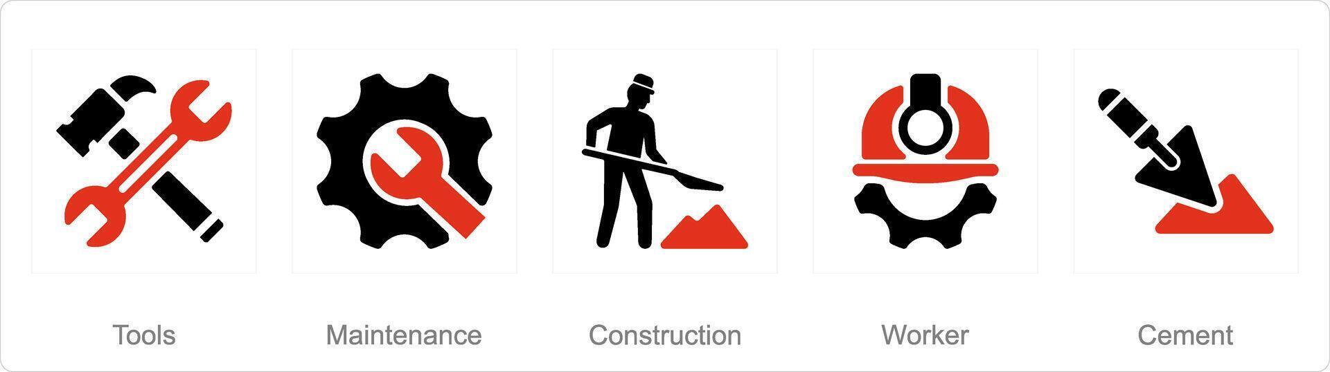 A set of 5 Build icons as tools, maintenance, construction vector