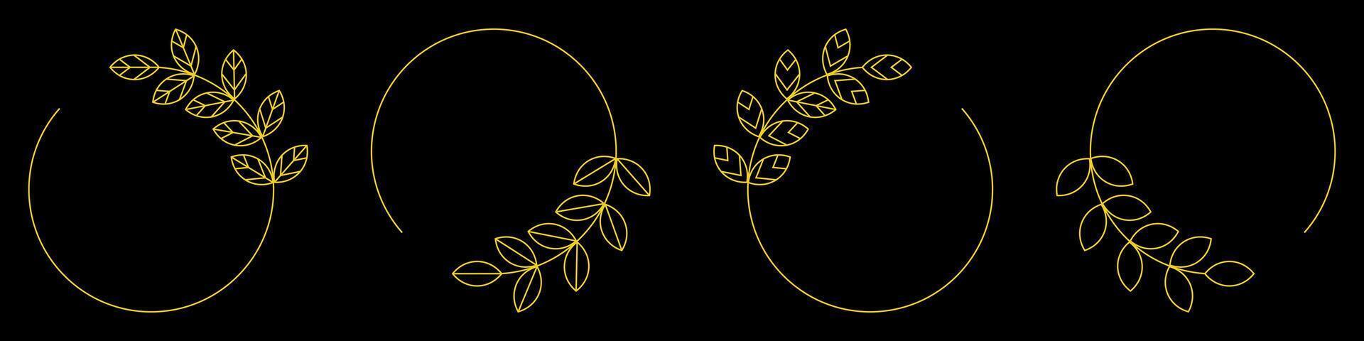 set of border circles with gold leaf. simple round frame line vector. template for banner, poster, logo, social media. design suitable for beauty products and jewelry. vector
