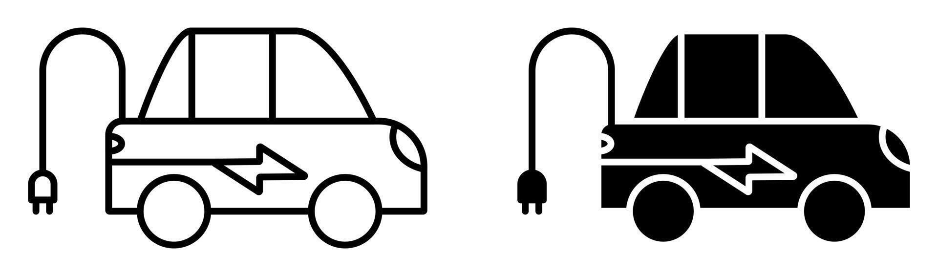 Electric Car Icon. Vector Lines and Silhouettes Isolated on White Background. Simple and Modern Design.