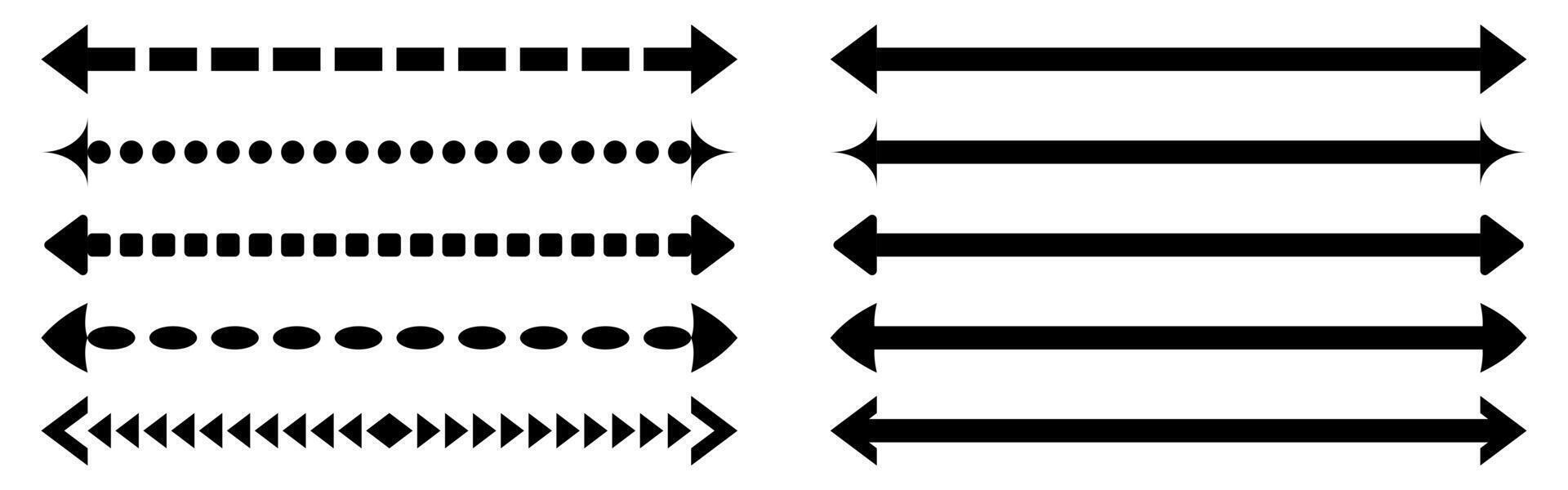simple long arrow icon set. double arrow, 2 horizontal arrows. vector isolated on white background. design can be edited