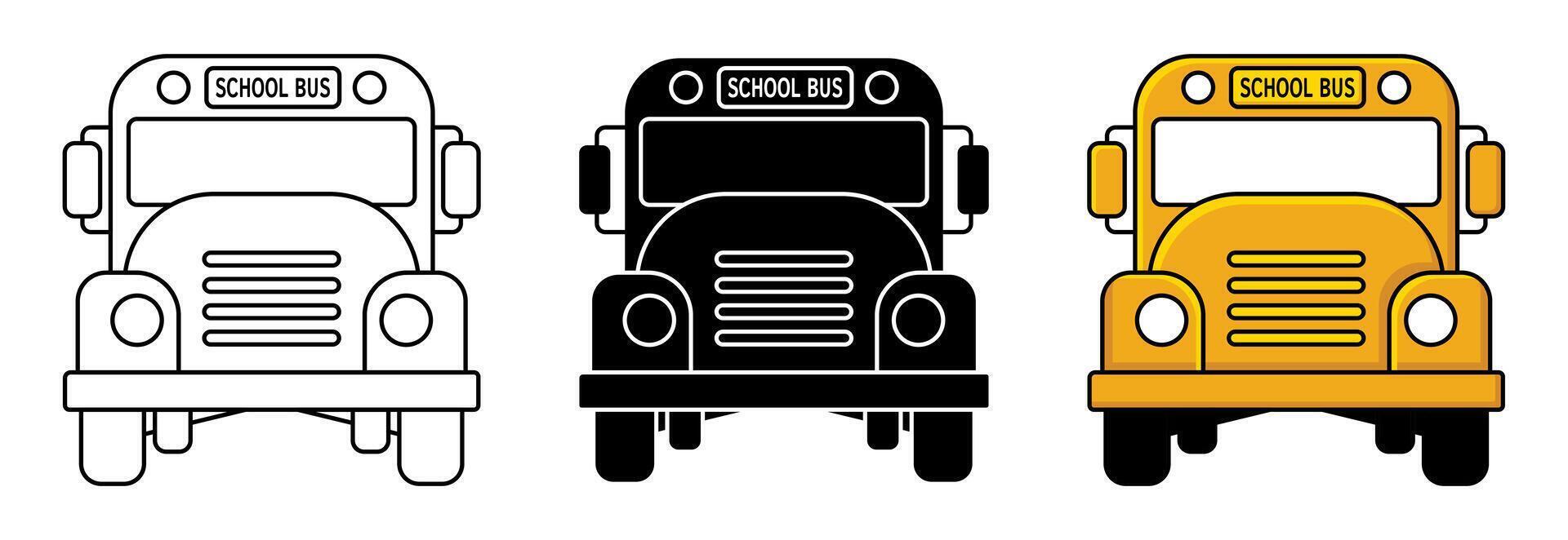 colegio autobús icono colocar. frente ver vector aislado en blanco antecedentes. diseño para aplicaciones, carteles, web, social medios de comunicación.