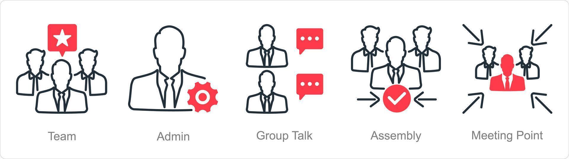 A set of 5 Meeting icons as team, admin, group talk vector