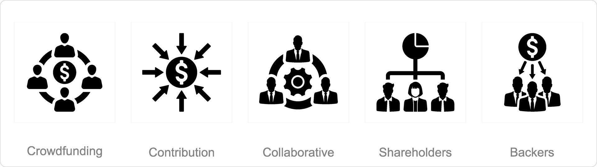 un conjunto de 5 5 recaudación de fondos íconos como recaudación de fondos, contribución, colaborativo vector