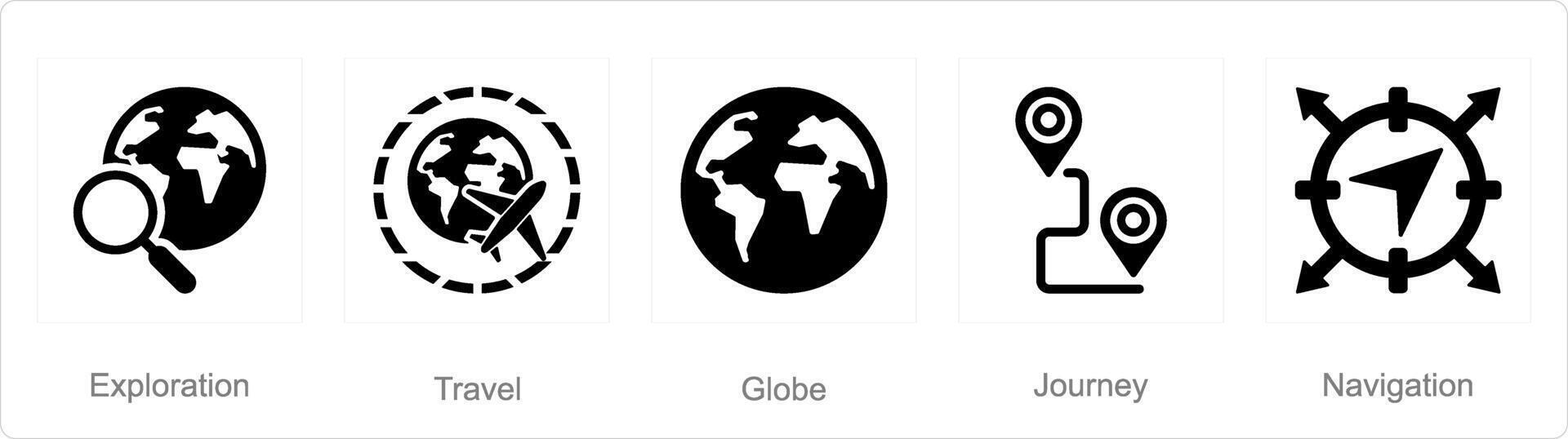 A set of 5 Adventure icons as exploration, travel, globe vector