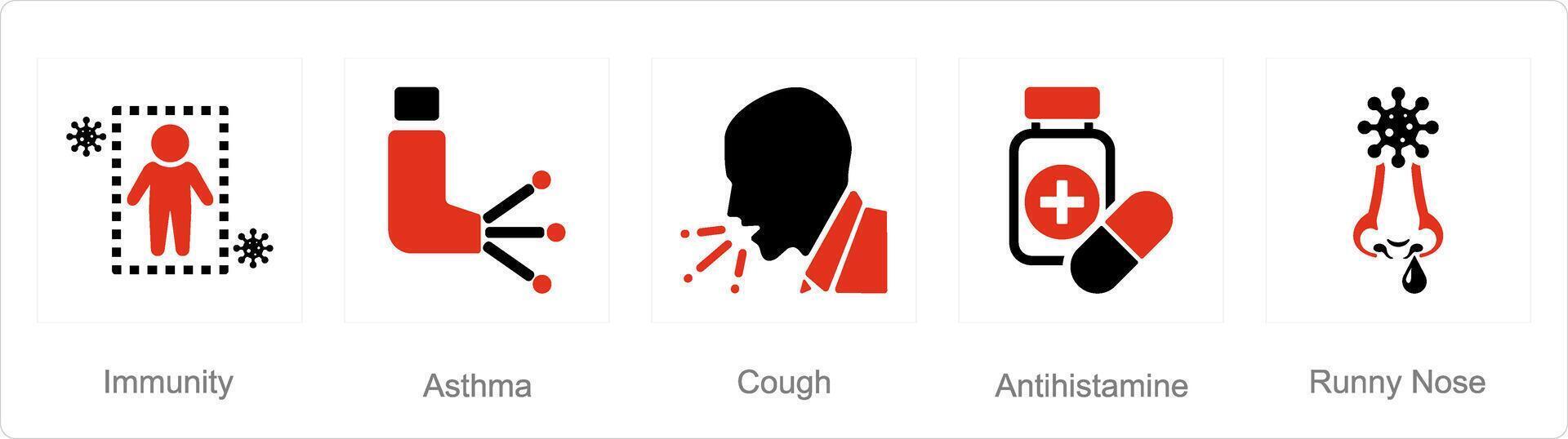 A set of 5 Allergy icons as immunity, asthma, cough vector