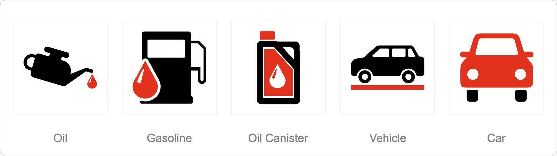 un conjunto de 5 5 coche íconos como aceite, gasolina, petróleo frasco vector