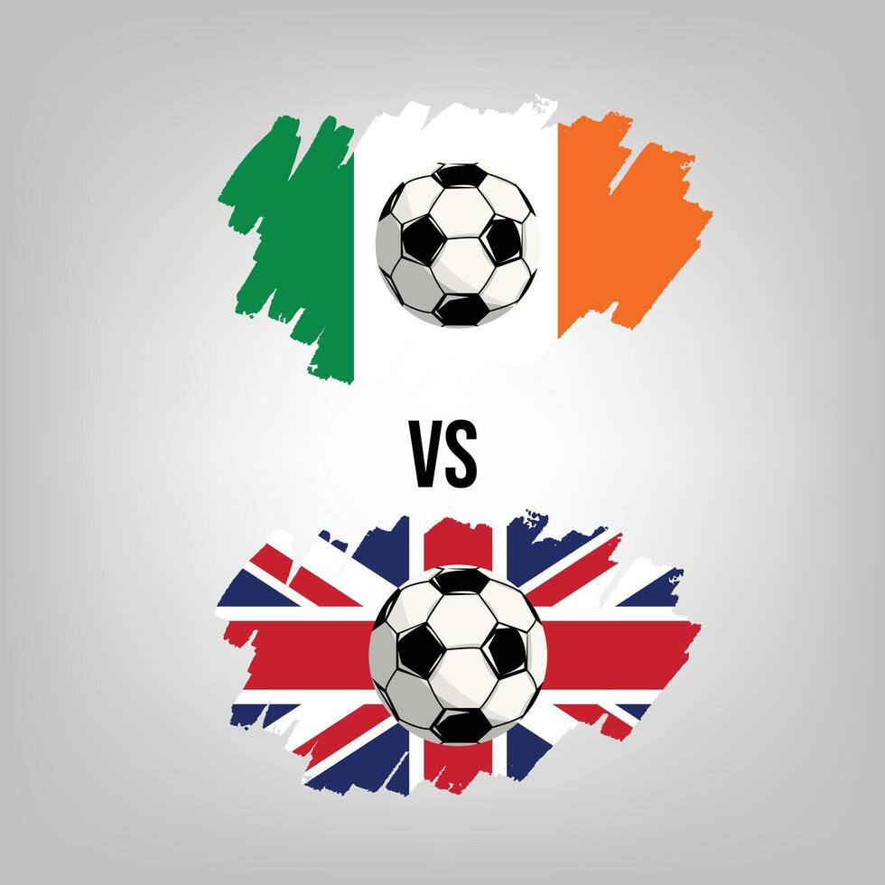 United Kingdom VS Ireland Soccer Match. Flat vector football game design illustration concept.