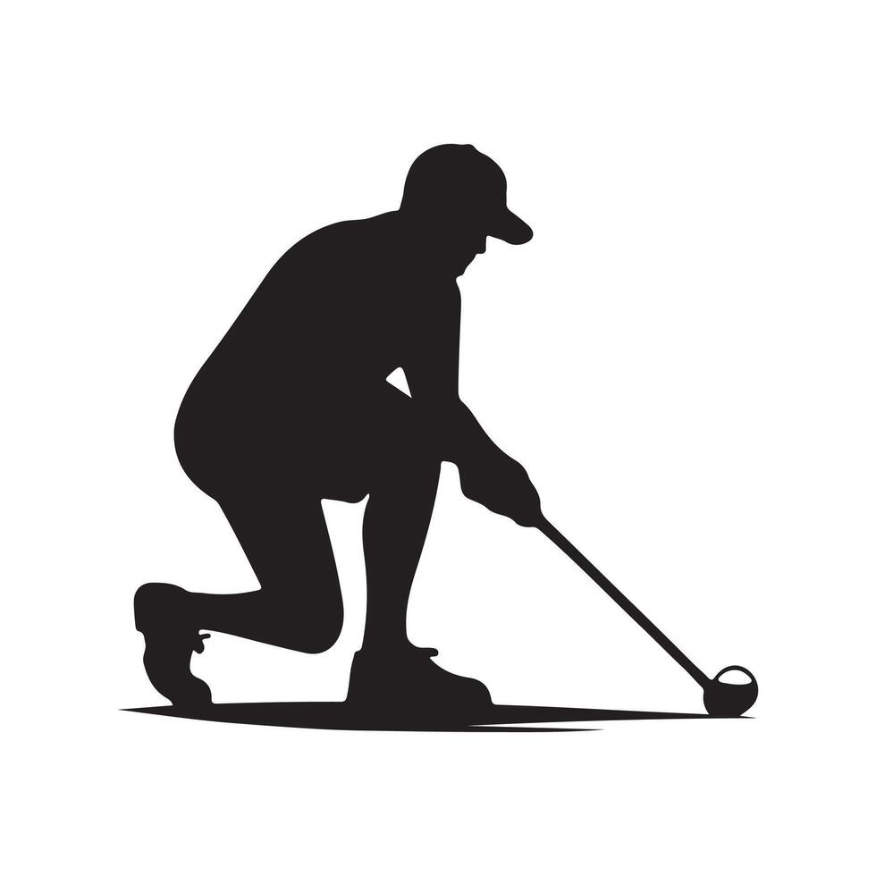 A vector silhouette of a golfer holding a golf club isolated on a white background