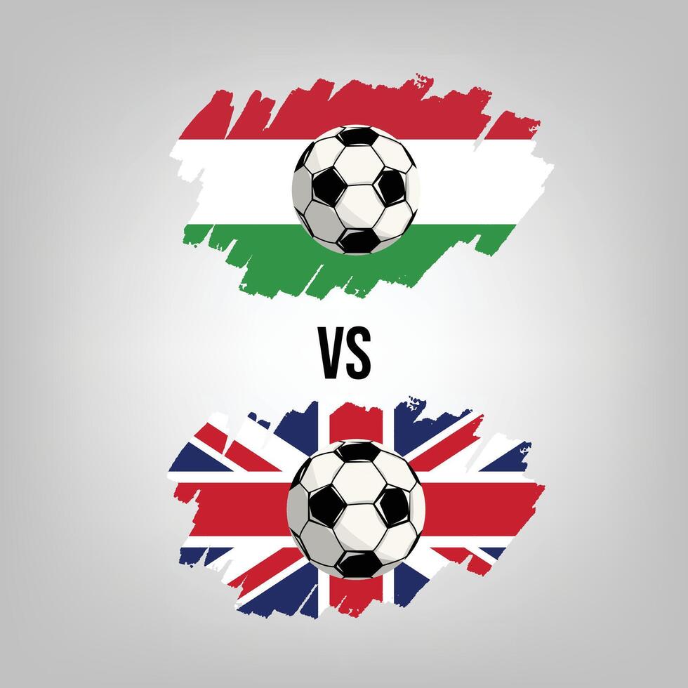 United Kingdom VS Hungary Soccer Match. Flat vector football game design illustration concept.